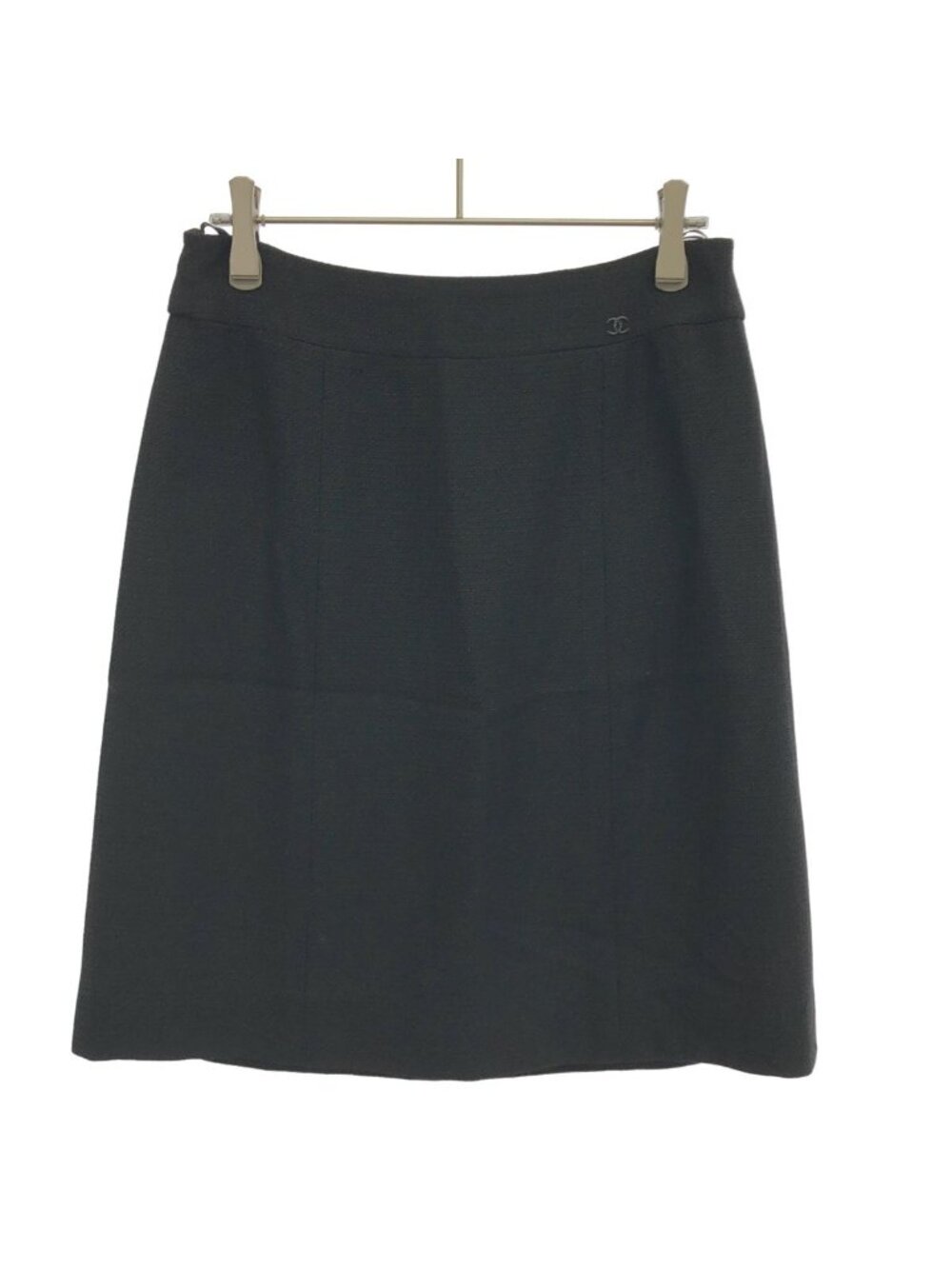 Chanel CC Logo Wool Silk Skirt Black 36